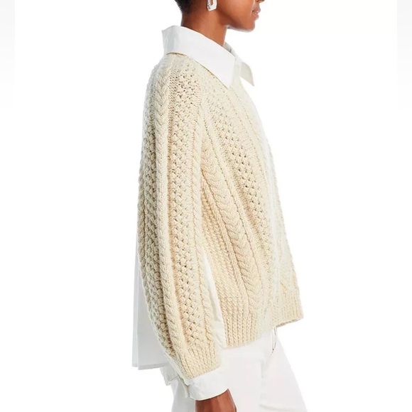 Sea New York Leni WOOL Fisherman Cable Knit Sweater Combo in Cream Size LARGE - Picture 7 of 14